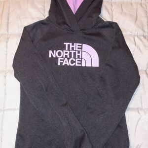 The North Face Gray Hoodie with Pink Logo